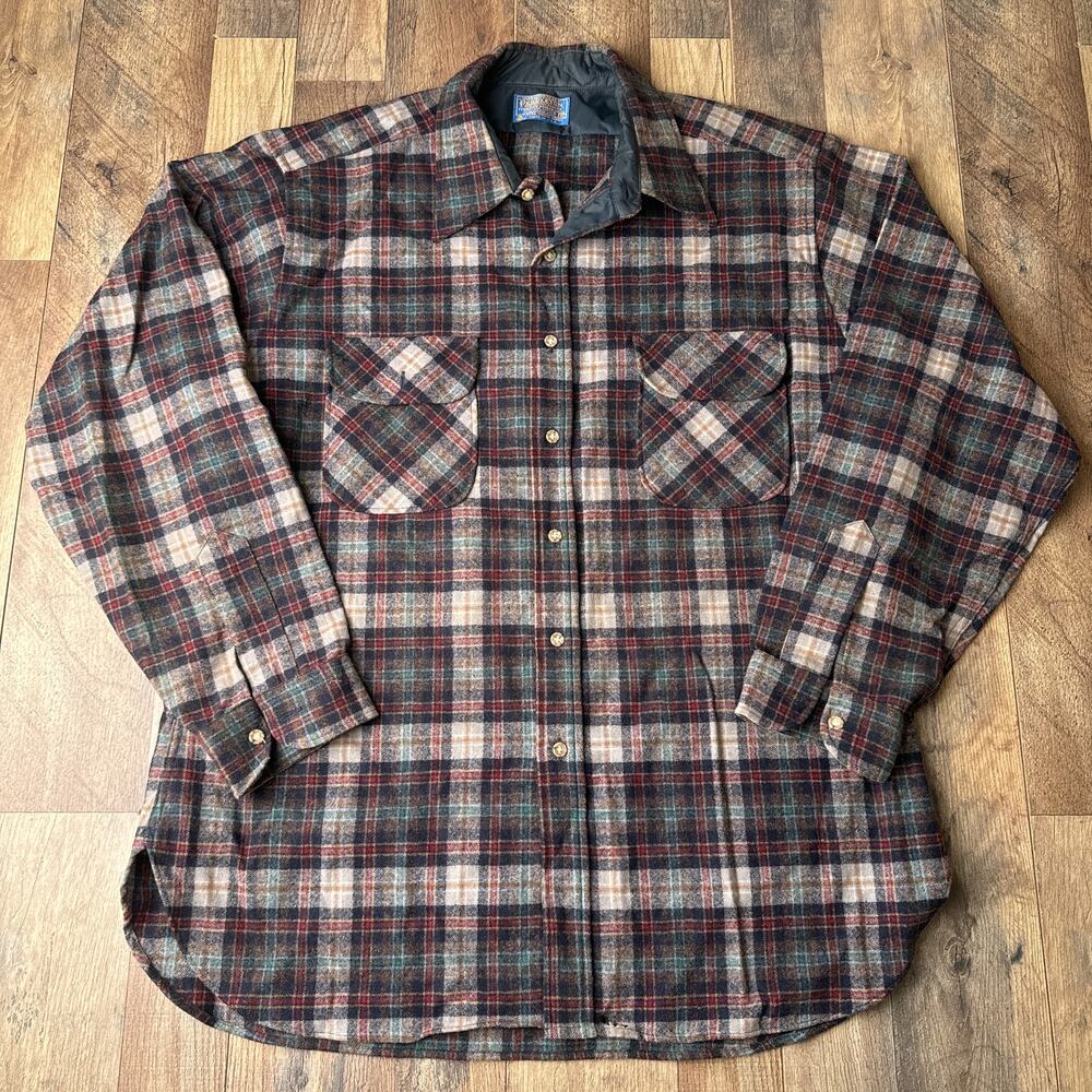 Vintage Pendleton Woolen Mills Flannel Shirt Mens XL Plaid 100% Virgin Wool 5548